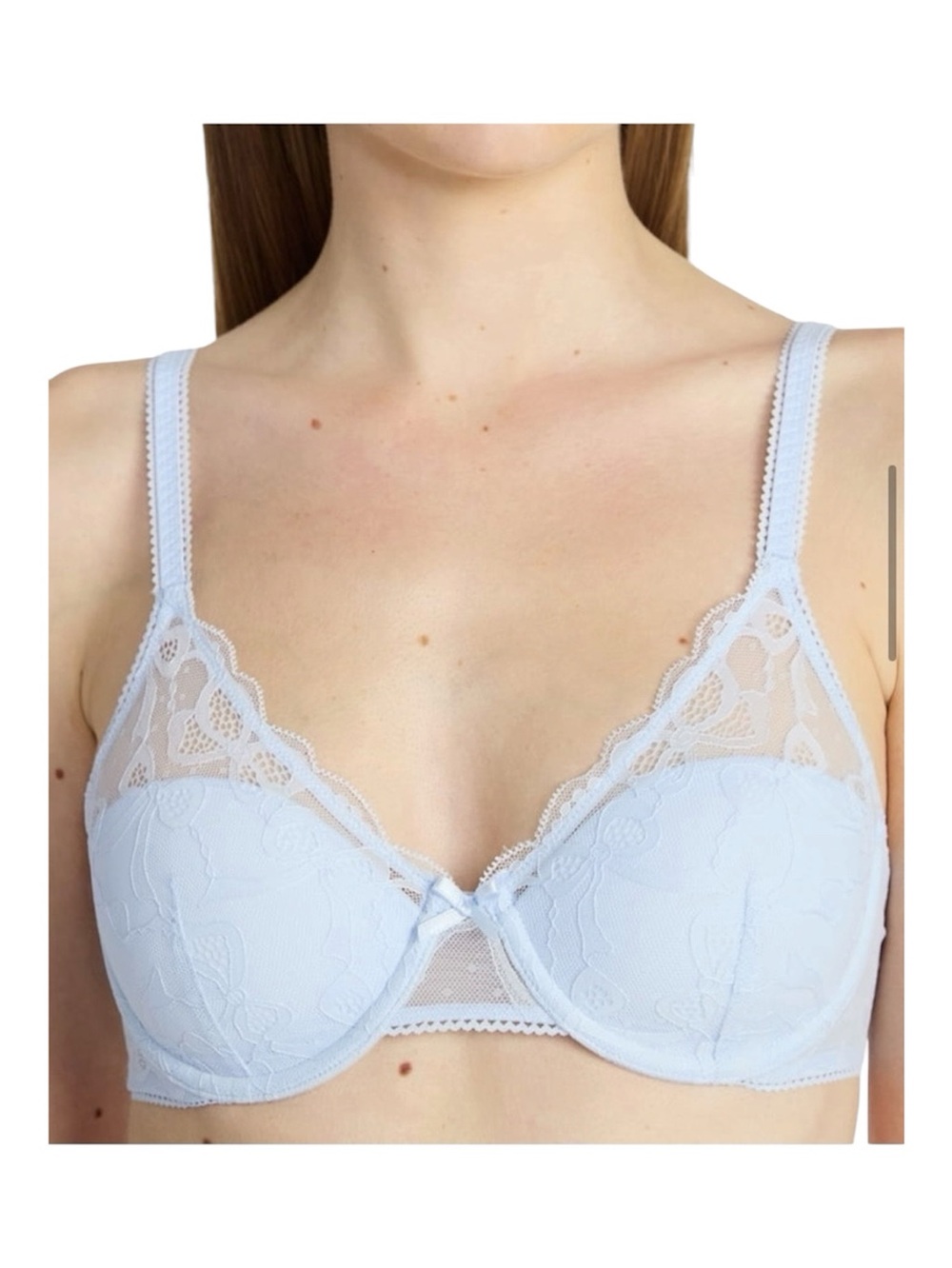 No Boundaries Light Blue Half Cup Bow Lace Underwire Bra Size 36C